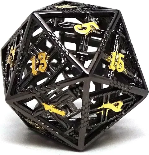 Miniatura 2 de Dados huecos de Devine Retribution - Dados poliédricos de metal con diseño de espadas y escudos (Gun Metal D20)