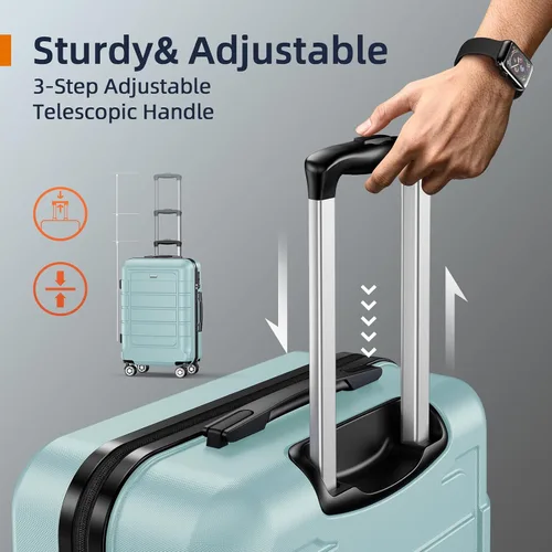 Miniatura 6 de SHOWKOO Equipaje Sets Expandible PC+ABS Durable Maleta Doble Ruedas TSA Lock 3pcs, Verde (Mint Green), 20 x 24 x 28 pulg., Viajes