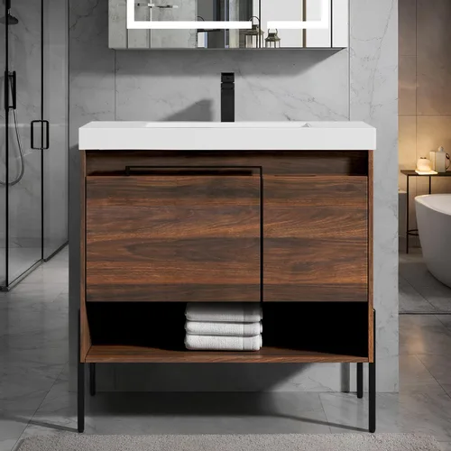 Miniatura 14 de Blossom Turin - Mueble de baño de roble Classik de 24 pulgadas con fregadero acrílico, gabinete independiente minimalista de madera, diseño moderno