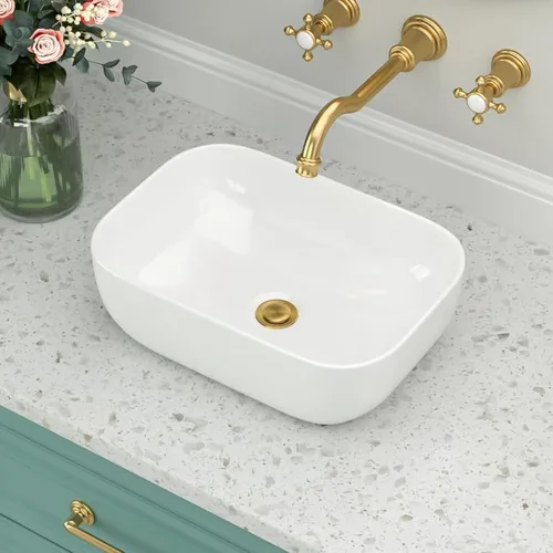 Miniatura 8 de Fregadero de baño de porcelana de cerámica rectangular de 24 x 14 pulgadas sobre mostrador, lavabo de arte blanco y negro
