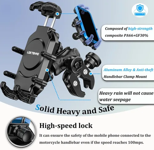 Miniatura 4 de LOKTENWO Soporte de teléfono para motocicleta con amortiguador de vibraciones y bloqueo seguro de alta velocidad, antirrobo, ATV, scooter, manillar