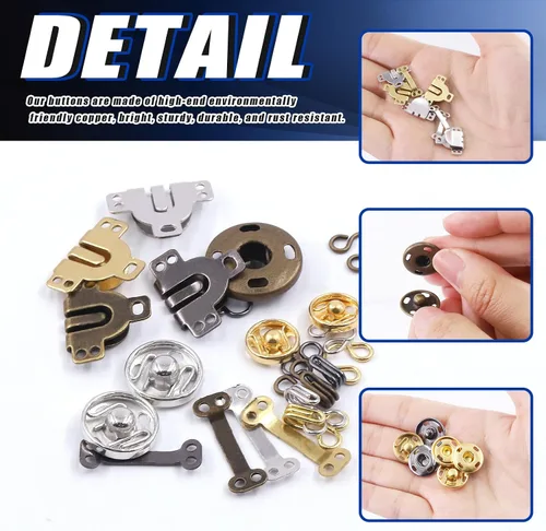 Miniatura 4 de Glarks 152 pares de ganchos y ojos de costura de 3 estilos con kit de broches para coser, 4 colores de cierres de gancho y ojal, botones a presión