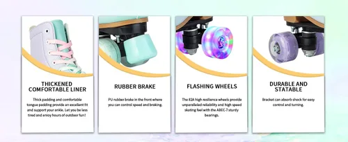 Miniatura 9 de SilverTree Patines de ruedas para mujeres y niñas, de piel sintética, para adultos, ruedas Derby con luz, cuatro ruedas brillantes