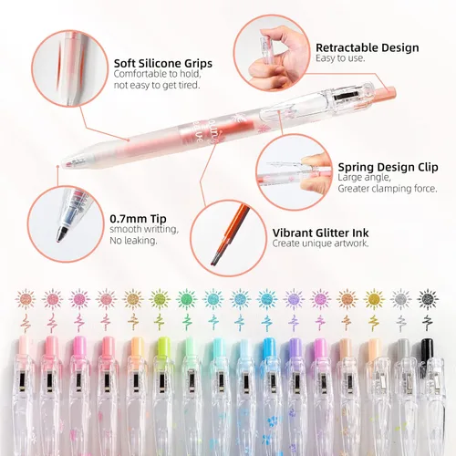 Miniatura 2 de HANKU Juego de 8 bolígrafos de gel retráctiles de 8 colores, juego de bolígrafos de gel brillantes de estilo japonés, 0.7mm, bolígrafos