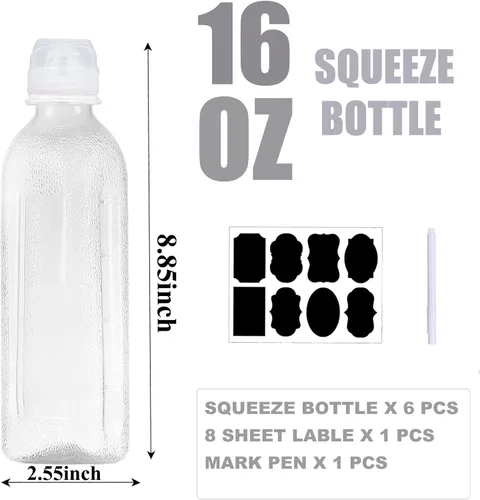 Miniatura 4 de WAYDA Botellas exprimibles para condimentos, paquete de 6 botellas exprimibles para salsas, recipiente de aderezo de ensalada de ketchup, botellas