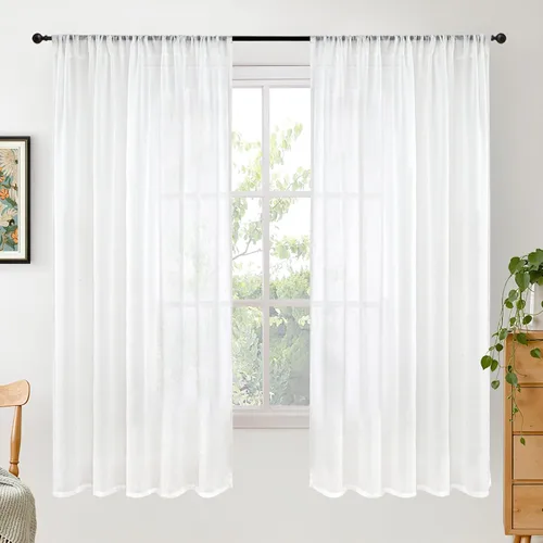 Miniatura 133 de BGment Cortinas de lino café de 30 pulgadas de largo para ventana pequeña, cortinas de media ventana beige semitransparentes ligeras con bolsillo