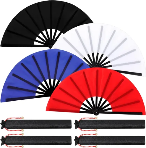Miniatura 47 de Maitys Paquete de 2 ventiladores de mano plegables grandes de 13 pulgadas, ventiladores chinos de mano grandes para baile de línea, Tai Chi