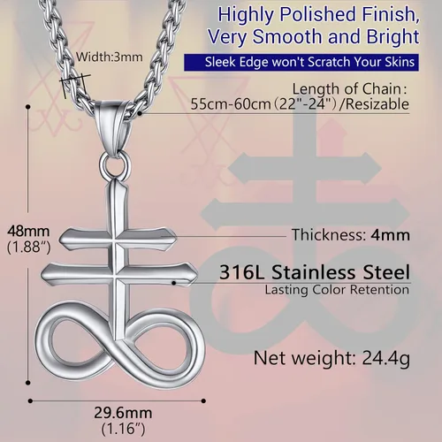 Miniatura 51 de PROSTEEL Satanic Jewelry Upside Down Cross Necklace for Men Women, 316L Stainless Steel/925 Sterling Silver Inverted Cross/Leviathan Cross Pendant