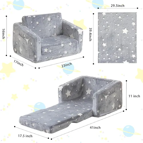 Miniatura 3 de Sofá plegable para niños, sofá plegable con manta, sofá para niñas y niños, silla desplegable para niños pequeños, sofá convertible regalo