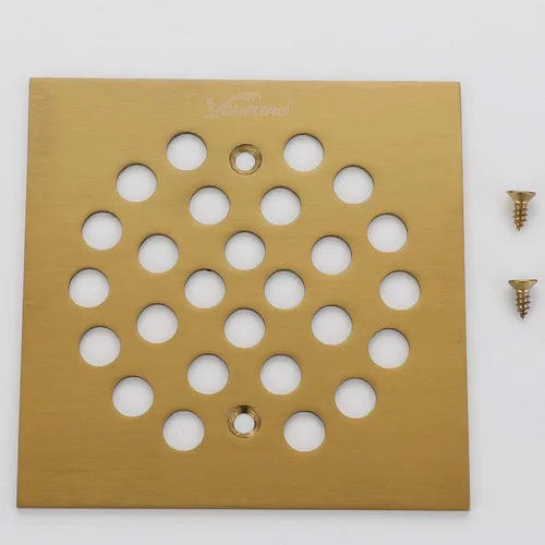 Miniatura 4 de Colador de rejilla de drenaje cuadrado de 4-1/4 (4.25) pulgadas (4.252 in* 4.252 in) para piso de ducha (oro cepillado)