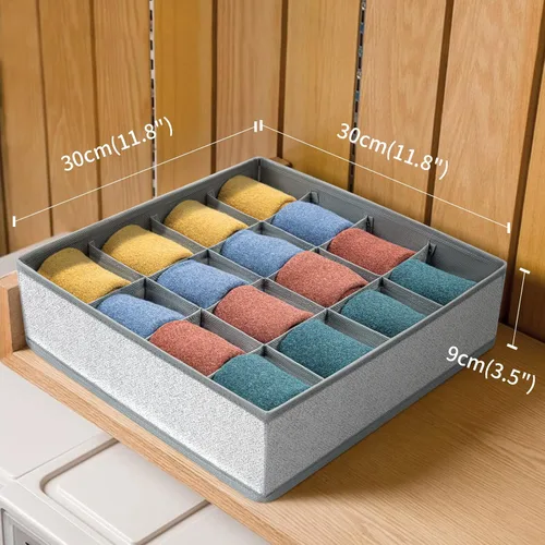 Miniatura 2 de Joyoldelf Organizador de cajones para calcetines, organizador de ropa interior, organizador de 16 celdas de tela, cajas de almacenamiento para Gris