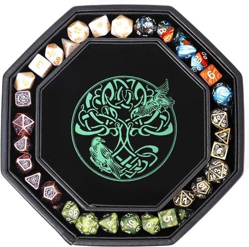 Miniatura 3 de DND Bandeja de dados – Bandeja de 9 pulgadas de calidad prémium Dungeons and Dragons – Exquisitamente detallado diseño de árbol del mundo azul