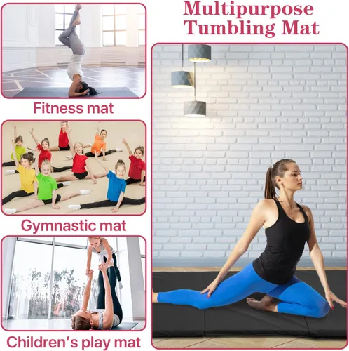 Miniatura 7 de Colchoneta de gimnasia para gimnasio en casa, plegable, portátil, de 4 x 10 x 2 pulgadas, extra gruesa, con asas de transporte, para niños y adultos