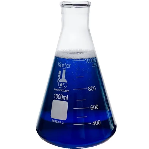 Karter Scientific - Matraz Erlenmeyer de boca estrecha de 1000 ml, vidrio borosilicato 3.3, 213G22 (Individual) | 3.3 vidrio de borosilicato, boca