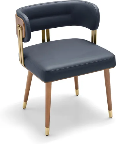 Miniatura 35 de ARTPLAN Juego de 2 sillas de comedor de cuero de nogal, modernas sillas de cocina con cojín de espuma de alta resistencia y marco de acero 2-Azul