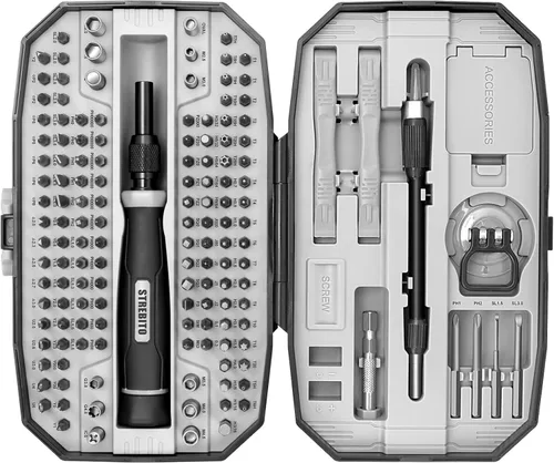 Miniatura 9 de STREBITO Juego de destornilladores de precisión 153 en 1 juego de destornilladores pequeños con estuche, destornillador magnético, kit de Gris
