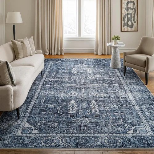 Miniatura 28 de Bloom Rugs - Alfombra lavable, antideslizante, de 1,83 x 2,74 m, color beige/blanco claro con borde tradicional, para sala de estar, dormitorio