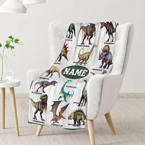 Miniatura 2 de Manta personalizada de dinosaurio para niños, 50 x 40 pulgadas, regalo con temática de dinosaurios pequeños para niños y niñas, manta blanca