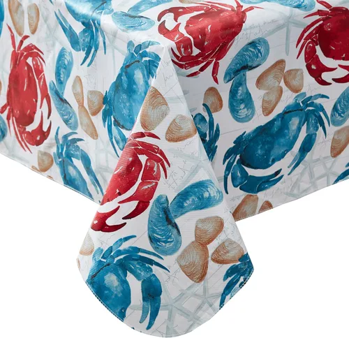 Miniatura 2 de Newbridge Mantel de vinilo con estampado costero de cangrejo de piedra, diseño náutico Cape Cod impermeable, patio, barbacoa, picnic, mantel