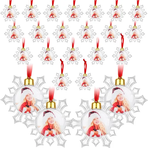 Miniatura 8 de Skylety 24 bolas de adorno para fotos, Navidad, 3.54 pulgadas, plástico transparente, para colgar, marco de fotos, adornos familiares, adornos