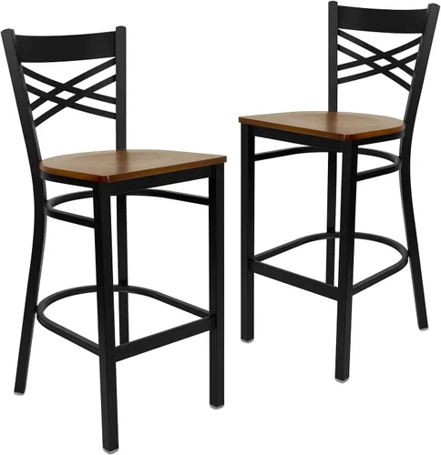 Miniatura 14 de Flash Furniture HERCULES Series Black ''X'' Back Metal Restaurant Barstool - Asiento de vinilo negro Asiento de vinilo negro/marco de metal negro