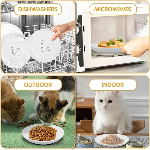 Miniatura 7 de Paquete de 6 cuencos de comida para gatos, cuencos de cerámica para gatos, juego de cuencos anti-fatiga de bigotes para gatos, platos para gatitos