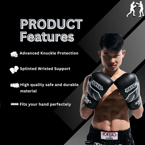 Miniatura 7 de Yokkao Guantes de Boxeo Muay Thai – Guantes esenciales para principiantes, hombres y mujeres, de piel de microfibra, acolchado de espuma multicapa