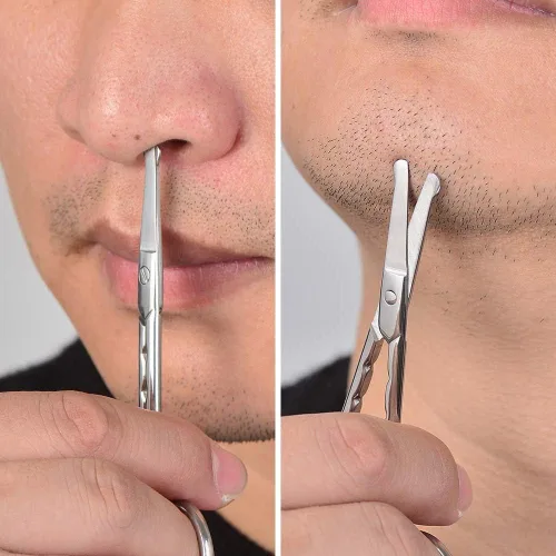 Miniatura 5 de HANTEKAS Juego de tijeras de pelo facial redondeadas curvadas profesionales de acero inoxidable para hombres, bigote, pelo de nariz, tijeras