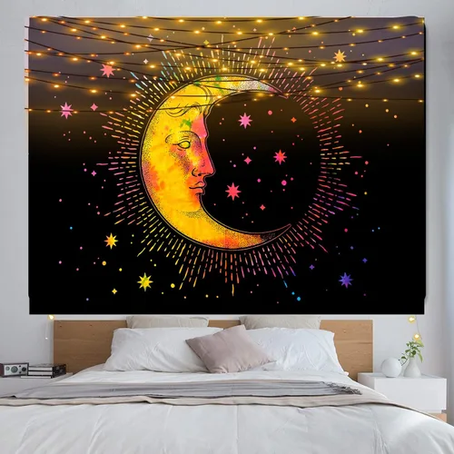 Miniatura 3 de INDIAN CRAFT CASTLE Tapiz psicodélico de luna para dormitorio, tapices estéticos, tapiz psicodélico, tapiz para colgar en la pared para decoración