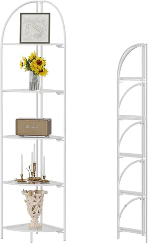 Miniatura 26 de Crofy Estante esquinero plegable de 3 niveles, soporte de esquina de metal para plantas con marco negro y estantes negros, estante de exhibición
