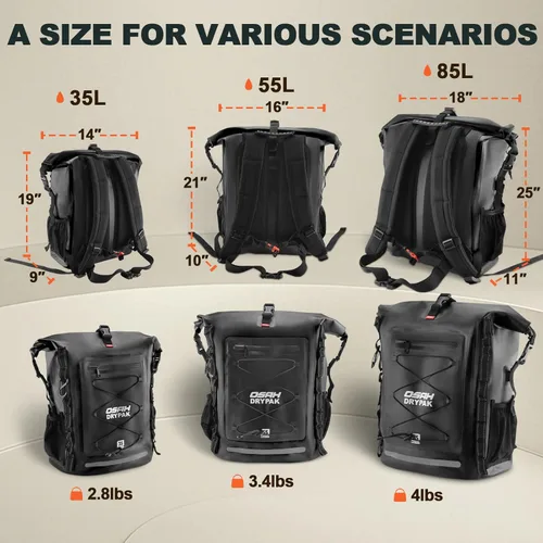 Miniatura 2 de OSAH DRYPAK Mochila Seca Impermeable 35L/55L/85L – Mochila de Rollo Resistente para Senderismo para Viajes, Kayak, Canotaje, Camping, Rafting