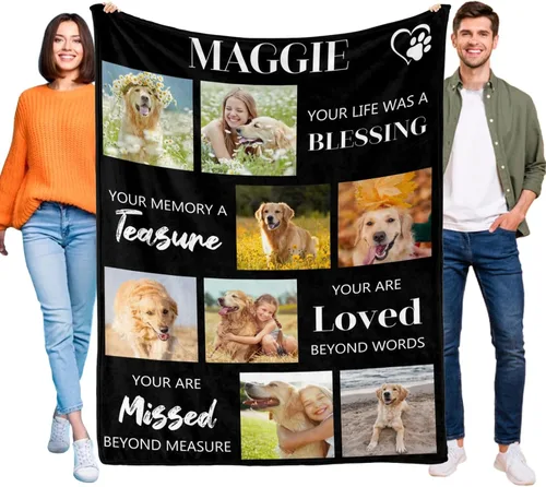 Miniatura 10 de Artsadd Manta conmemorativa personalizada para perros con fotos de perro y nombre, manta conmemorativa personalizada para mascotas, recuerdo