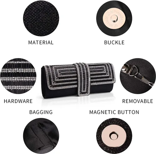Miniatura 3 de ELDA Bolsos de mano para mujer, bolsos de noche brillantes formales para fiesta, diamantes de imitación, boda, cóctel, baile de graduación