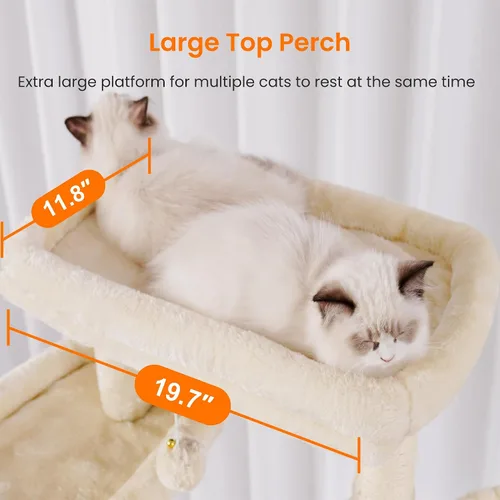 Miniatura 8 de Heybly Árbol para Gatos, Torre para Gatos Multinivel de 68 Pulgadas para Gatos de Interior, Condominio para Gatos con 2 Perchas de Felpa Ensanchadas