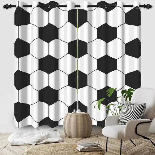 Miniatura 21 de Cortinas opacas de fútbol para dormitorio de niños, con temática deportiva, para sala de fútbol, cortinas de fútbol en blanco y negro