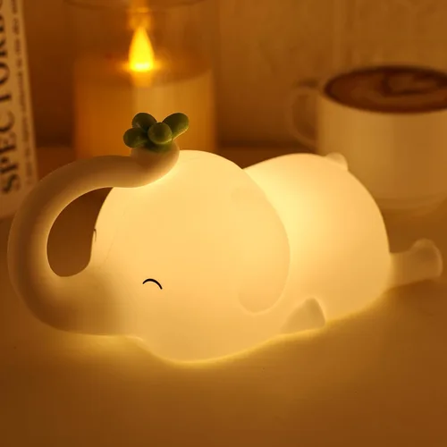 Luz nocturna de silicona con forma de elefante para niños - Lámpara LED recargable y regulable en 3 niveles, control táctil, luz suave de animales