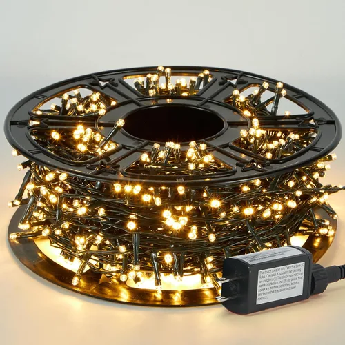 Miniatura 9 de Tira de luces de Navidad de 1000 LED de color blanco cálido de 49 pies para exteriores, con 8 modos, impermeable IP44, enchufable, para árbol