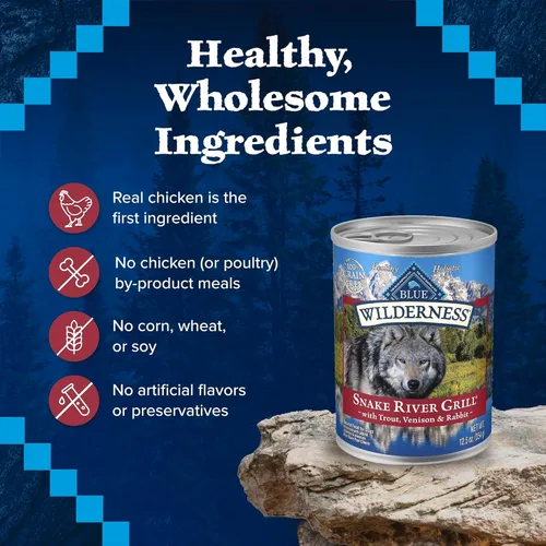 Miniatura 6 de Blue Buffalo Wilderness Snake River Grill - Alimento húmedo natural con alto contenido de proteínas para perros adultos, trucha, venado y conejo