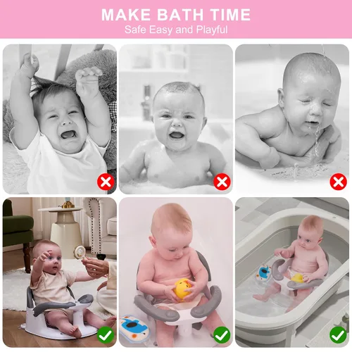 Miniatura 4 de Asiento de baño para bebés de 6 meses en adelante, silla de baño para niños pequeños estable en 360° con botón de un toque, diseño hueco trasero