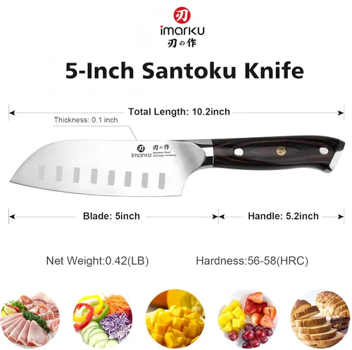 Miniatura 4 de imarku Santoku Cuchillo de chef de 5 pulgadas, cuchillo asiático ultra afilado, cuchillo de chef japonés, acero inoxidable japonés SUS440A, mango