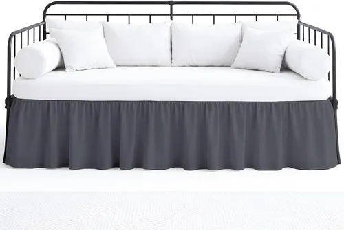 Miniatura 7 de Falda de cama con volantes con esquinas divididas para camas de día, cobertura de tres lados, fácil ajuste, fabricada con microfibra cepillada