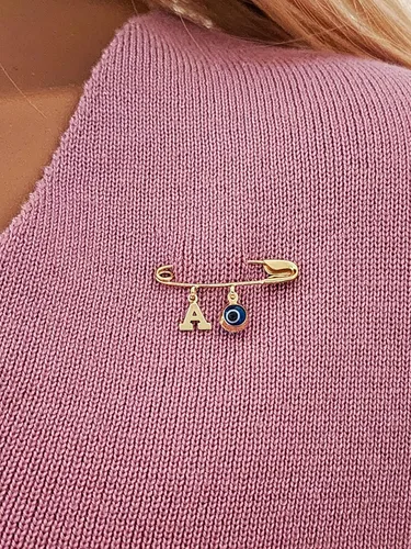 Miniatura 4 de 14k. Yellow Gold Baby Safety Pin Evil Eye & Initial Charms/Christening/Baptism/NOT Gold Filled NOT Gold Plated