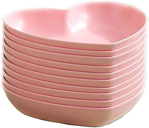 Juego de 10 platos llanos en forma de corazón, platos de 6 pulgadas, bandeja de frutas, cuencos de aperitivos sin BPA (rosa)