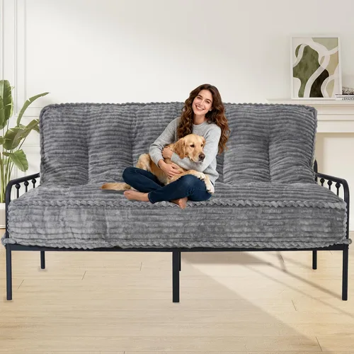 Miniatura 11 de Colchón futón de 8 pulgadas, tamaño matrimonial, 54 x 80 pulgadas, sofá cama con borde de diseño de cuerda trenzada, colchón futón extra grueso
