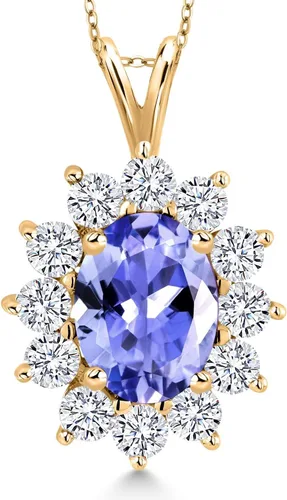 Miniatura 62 de Gem Stone King Collar con piedra natal ovalada de plata chapada en oro amarillo de 18 quilates, ovalado de 0.315 x 0.236 in, collares con colgante