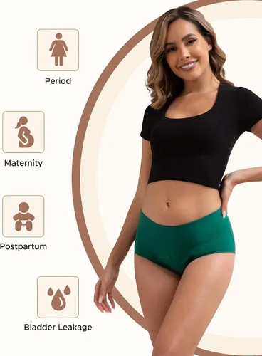 Miniatura 5 de INNERSY Ropa Interior para Período Menstrual para Mujeres, Antiderrames, de Cintura Alta, de Algodón, Pack de 3