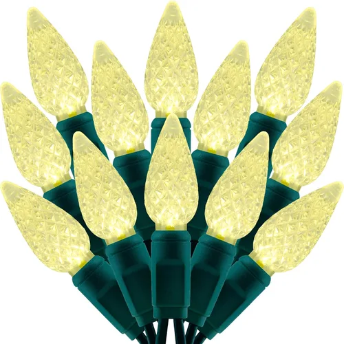 140 luces LED de Navidad de una pieza blancas cálidas en forma de fresa, paquete de 2 hebras 70 unidades 36 pies, luces de cadena para exteriores C6