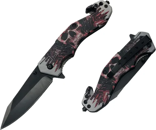 Miniatura 4 de Cuchillo de bolsillo táctico EDC de 8 pulgadas con gráficos impresos UV mango ABS con forro de acero.