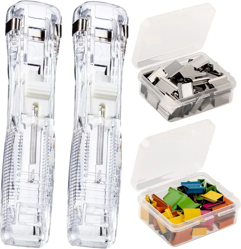 Miniatura 12 de Dispensador de Clips de Papel Portátil Reutilizable - Capacidad de 40 Hojas, 2 Dispensadores con 100 Clips de Repuesto (50 Plateados + 50 de Color)