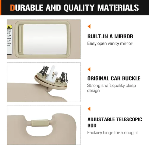 Miniatura 3 de Visera solar izquierda y derecha con luz de tocador para Toyota RAV4 2006-2013, lado del conductor y pasajero, repuesto de visera solar beige